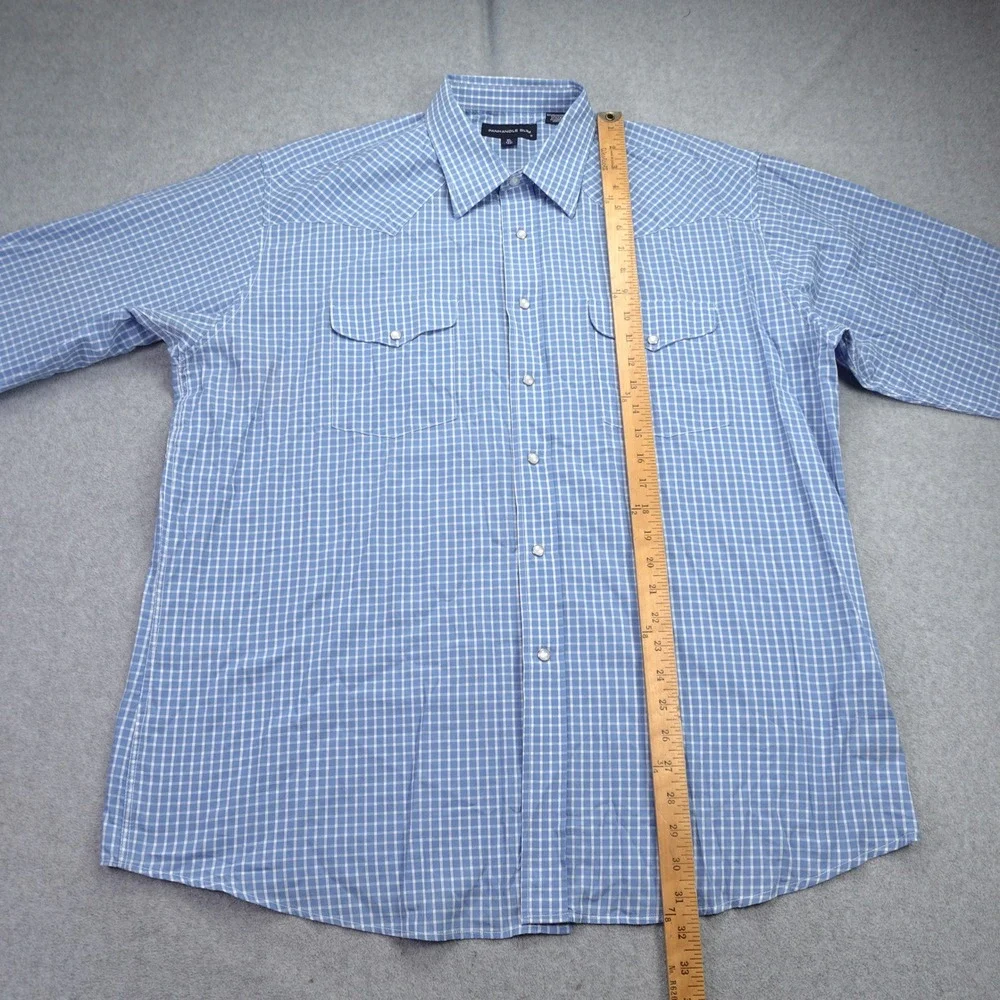 Panhandle Slim‎ Shirt Mens XL Blue Gingham Plaid Western Pearl Snap
